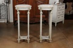 Pair of Swedish 1830s Neoclassical Painted Pedestal Stands with Carrara Marble - 3432994