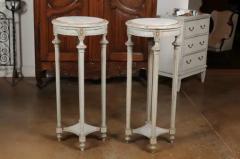 Pair of Swedish 1830s Neoclassical Painted Pedestal Stands with Carrara Marble - 3432996