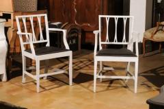 Pair of Swedish 1910s Painted Wood Armchairs with Carved Splats and Stretchers - 3491249