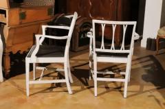 Pair of Swedish 1910s Painted Wood Armchairs with Carved Splats and Stretchers - 3491317