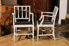 Pair of Swedish 1910s Painted Wood Armchairs with Carved Splats and Stretchers - 3491326