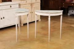 Pair of Swedish 1920s Gustavian Style Painted Demilune Tables with Carved Aprons - 3509180