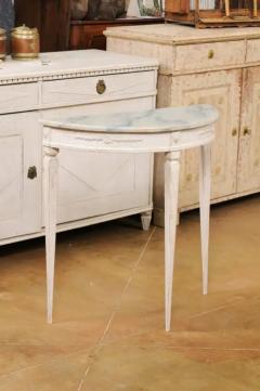 Pair of Swedish 1920s Gustavian Style Painted Demilune Tables with Carved Aprons - 3509184