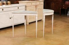 Pair of Swedish 1920s Gustavian Style Painted Demilune Tables with Carved Aprons - 3509211