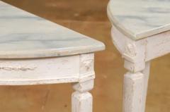 Pair of Swedish 1920s Gustavian Style Painted Demilune Tables with Carved Aprons - 3509230