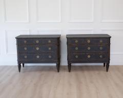 Pair of Swedish Black Painted Three Drawer Chests Circa 1900 - 4791349
