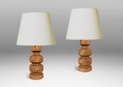 Pair of Swedish Brutalist Table Lamps in Pine - 4015928