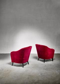Pair of Swedish Burgundy red velvet easy chairs 1930s 40s - 1186428