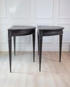 Pair of Swedish Early 19th Century Demi Lune Consoles in Black Paint - 4571668