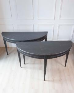 Pair of Swedish Early 19th Century Demi Lune Consoles in Black Paint - 4571723
