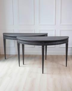 Pair of Swedish Early 19th Century Demi Lune Consoles in Black Paint - 4571724