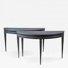 Pair of Swedish Early 19th Century Demi Lune Consoles in Black Paint - 4574145