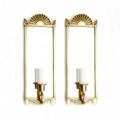Pair of Swedish Grace era polished brass mirrored sconces  - 4707789