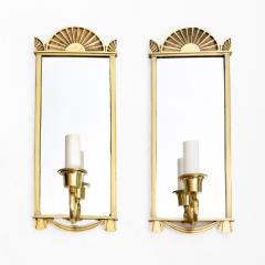 Pair of Swedish Grace era polished brass mirrored sconces  - 4707971