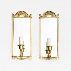 Pair of Swedish Grace era polished brass mirrored sconces  - 4707972