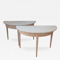 Pair of Swedish Gustavian Demi Lune Console Tables in Oak circa 1840 1860 - 4574151