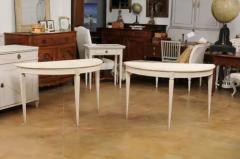 Pair of Swedish Gustavian Style 1880s Painted Demilune Tables with Carved Motifs - 3521494