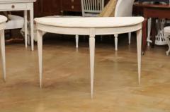 Pair of Swedish Gustavian Style 1880s Painted Demilune Tables with Carved Motifs - 3521499