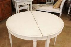 Pair of Swedish Gustavian Style 1880s Painted Demilune Tables with Carved Motifs - 3521618