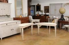 Pair of Swedish Gustavian Style 1880s Painted Demilune Tables with Carved Motifs - 3521635