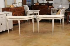 Pair of Swedish Gustavian Style 1880s Painted Demilune Tables with Carved Motifs - 3521708