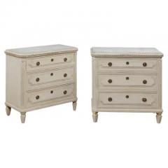 Pair of Swedish Gustavian Style 1890s Painted Chests with Carved Stars - 3509479