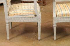 Pair of Swedish Gustavian Style 1890s Painted Wood Armchairs with Guilloches - 3485665