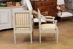 Pair of Swedish Gustavian Style 1890s Painted Wood Armchairs with Guilloches - 3485682