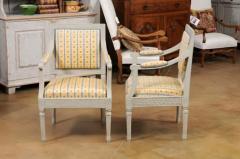 Pair of Swedish Gustavian Style 1890s Painted Wood Armchairs with Guilloches - 3485687