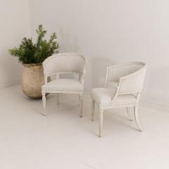 Pair of Swedish Gustavian Style Painted Barrel Back Armchairs - 3367293