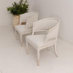 Pair of Swedish Gustavian Style Painted Barrel Back Armchairs - 3367297