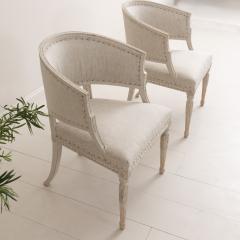 Pair of Swedish Gustavian Style Painted Barrel Back Armchairs - 3367299