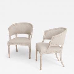 Pair of Swedish Gustavian Style Painted Barrel Back Armchairs - 3372306