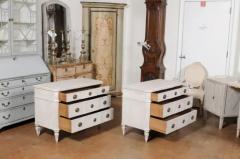 Pair of Swedish Gustavian Style Painted Breakfront Chests with Fluted Posts - 3485555