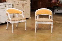 Pair of Swedish Gustavian Style Painted Tub Chairs with Carved Campanula Friezes - 3498484