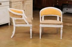 Pair of Swedish Gustavian Style Painted Tub Chairs with Carved Campanula Friezes - 3498486