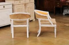 Pair of Swedish Gustavian Style Painted Tub Chairs with Carved Campanula Friezes - 3498582