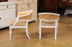 Pair of Swedish Gustavian Style Painted Tub Chairs with Carved Campanula Friezes - 3498598
