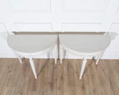 Pair of Swedish Gustavian White Painted Demi Lune Consoles ca 1880 - 4313806