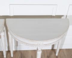 Pair of Swedish Gustavian White Painted Demi Lune Consoles ca 1880 - 4313809