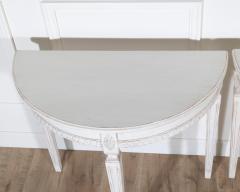 Pair of Swedish Gustavian White Painted Demi Lune Consoles ca 1880 - 4313813