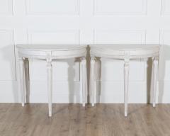 Pair of Swedish Gustavian White Painted Demi Lune Consoles ca 1880 - 4313819