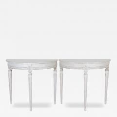 Pair of Swedish Gustavian White Painted Demi Lune Consoles ca 1880 - 4319469