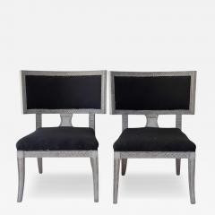 Pair of Swedish Klismos Chairs Wood and Fabric 20th Century Design - 4813038