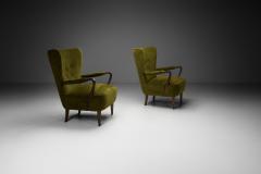 Pair of Swedish Modern Armchairs with Green Upholstery Sweden ca 1940s - 4263454