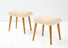 Pair of Swedish Modern Birch and Sheepskin Stools Ca 1960s - 2579279