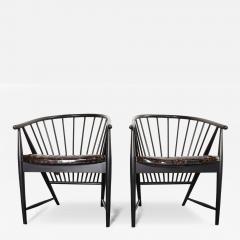 Pair of Swedish Modern Ebonized Beechwood Sunfeather Arm Chairs by Sonna Rosen - 4740605