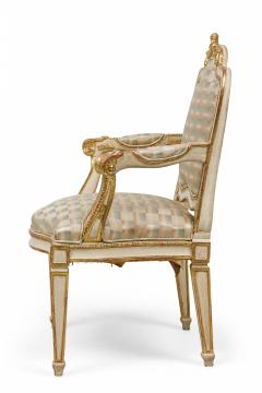 Pair of Swedish Neo Classic Cream Painted Parcel Gilt Armchairs - 4170056