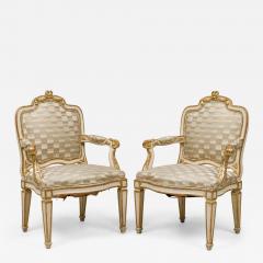 Pair of Swedish Neo Classic Cream Painted Parcel Gilt Armchairs - 4186318