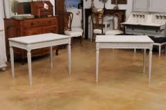 Pair of Swedish Neoclassical Style 1880s Painted Tables with Greek Key Friezes - 3498295